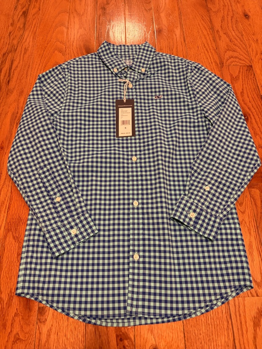 Vineyard Vines Performance Blue and Aqua Gingham Button-Down Shirt